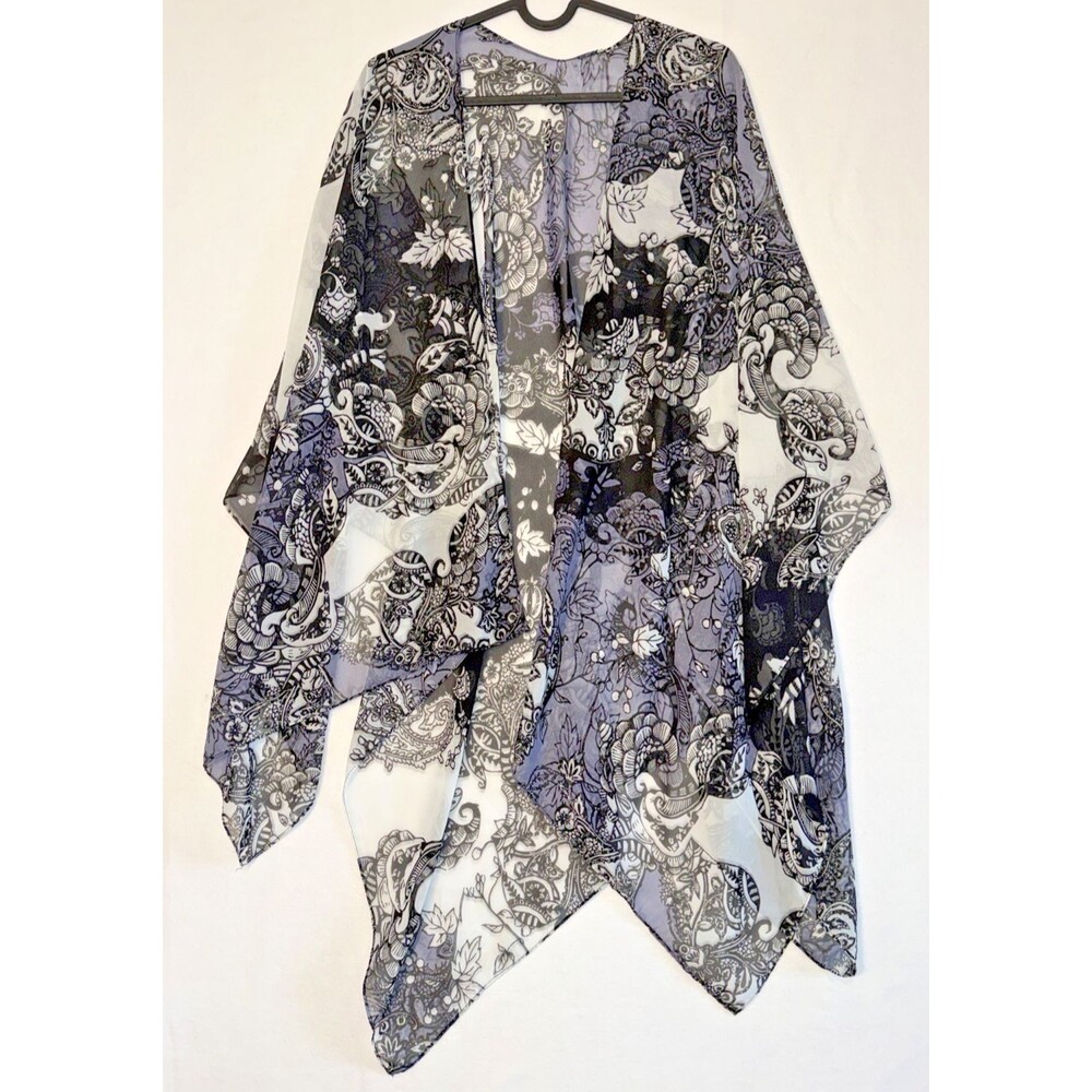 Unnamed Sheer Black/Grey Paisley Flower Design Wrap Sleeveless Lightweight Flowy